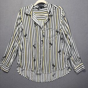 Velvet Heart Women's Striped Lemur Print Button Down Shirt Size M
